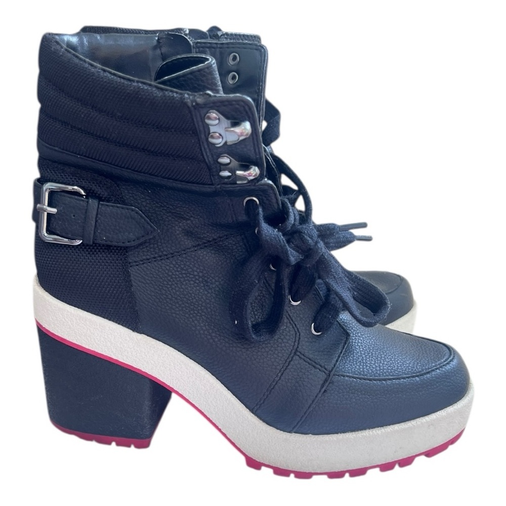 Mix No. 6 Black and White Lace Up Boots with Rugged Outsole
